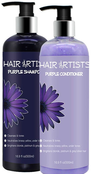 Hair Artists Purple Shampoo & Conditioner with FLIP Caps - Citrus & Vanilla Scent for Toning Yellow & Brassy Tones, Brighter Blonde & Silver Gray Hair Salon Haircare