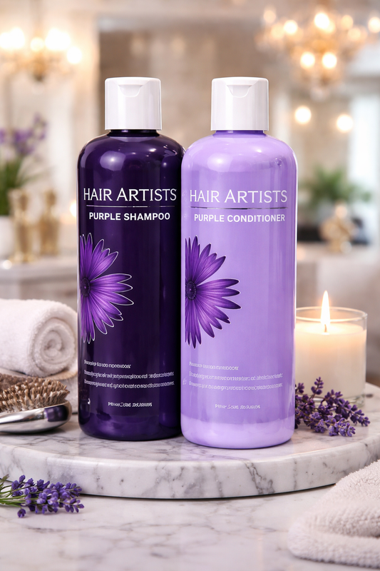 Hair Artists Purple Shampoo & Conditioner with- Citrus & Vanilla Scent for Toning Yellow & Brassy Tones, Brighter Blonde & Silver Gray Hair Salon Haircare